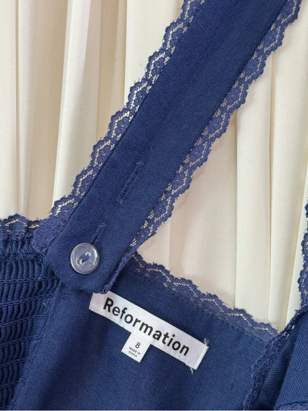 Reformation Rowen Sleeveless Smock Tiered Linen Midi Summer Dress Navy Blue Sz 8 - Picture 5 of 8